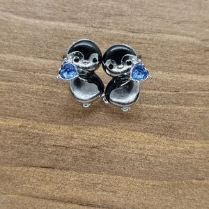 NWT Penguin Holding Blue Heart Rhinestone Stud Earrings